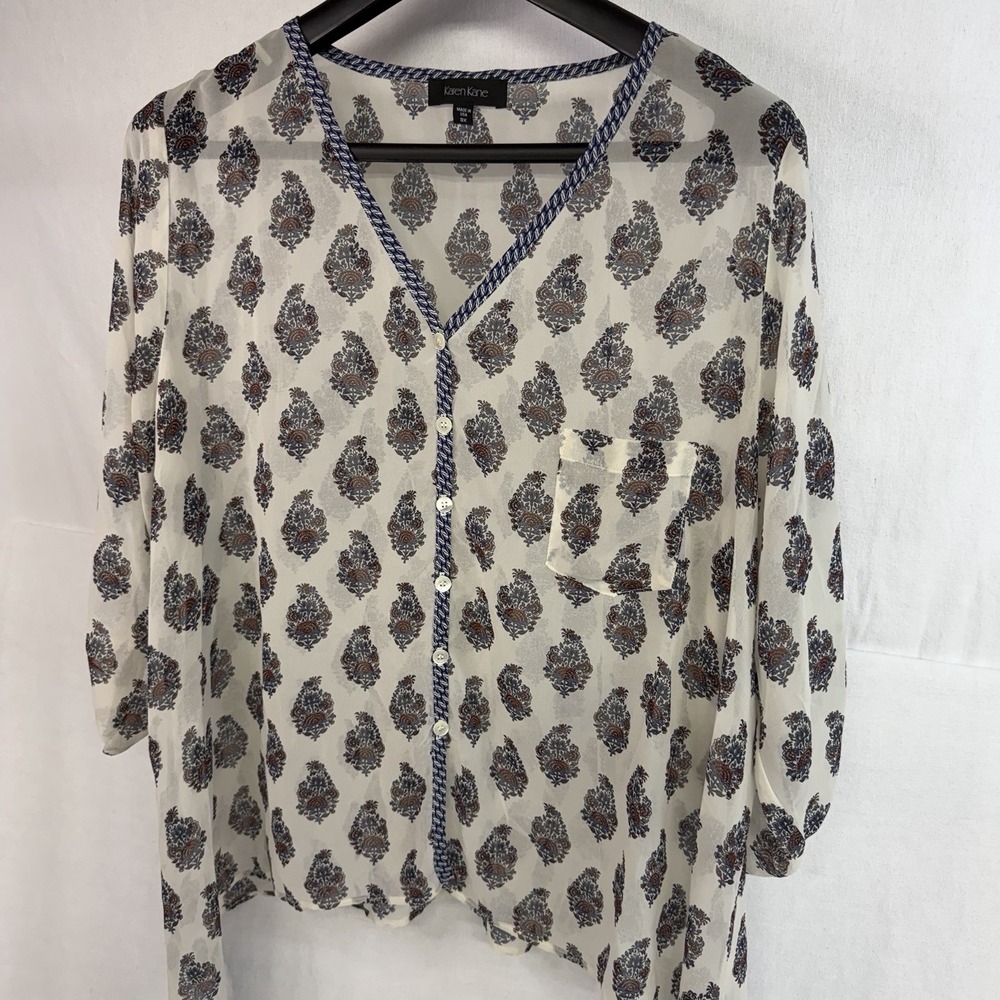 Karen Kane Boho Paisley Semi-Sheer Button-Front Tunic Top Blouse 3X Western